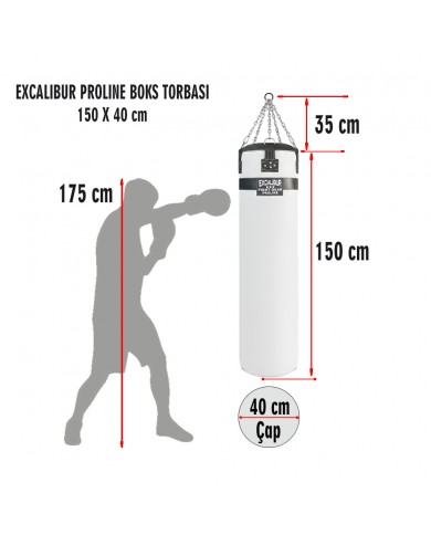 Excalibur Proline 150 x 40 cm 50 Kg Salon Tipi Boks Torbası Beyaz