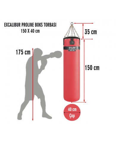 Excalibur Proline 150 x 40 cm 50 Kg Salon Tipi Boks Torbası Kırmızı