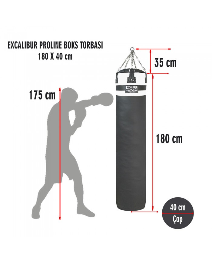 Excalibur Proline 180 x 40 cm 65 Kg Salon Tipi Boks Torbası Byz Syh