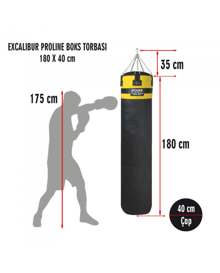 Excalibur Proline 180 x 40 cm 65 Kg Salon Tipi Boks Torbası Sarı Syh