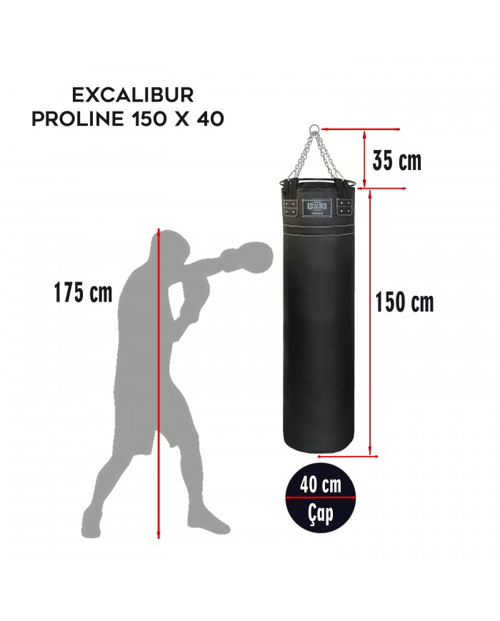 Sentetik Deri Çemberli 150 x 40 cm 50 Kg Profesyonel Boks Torbası Siyah