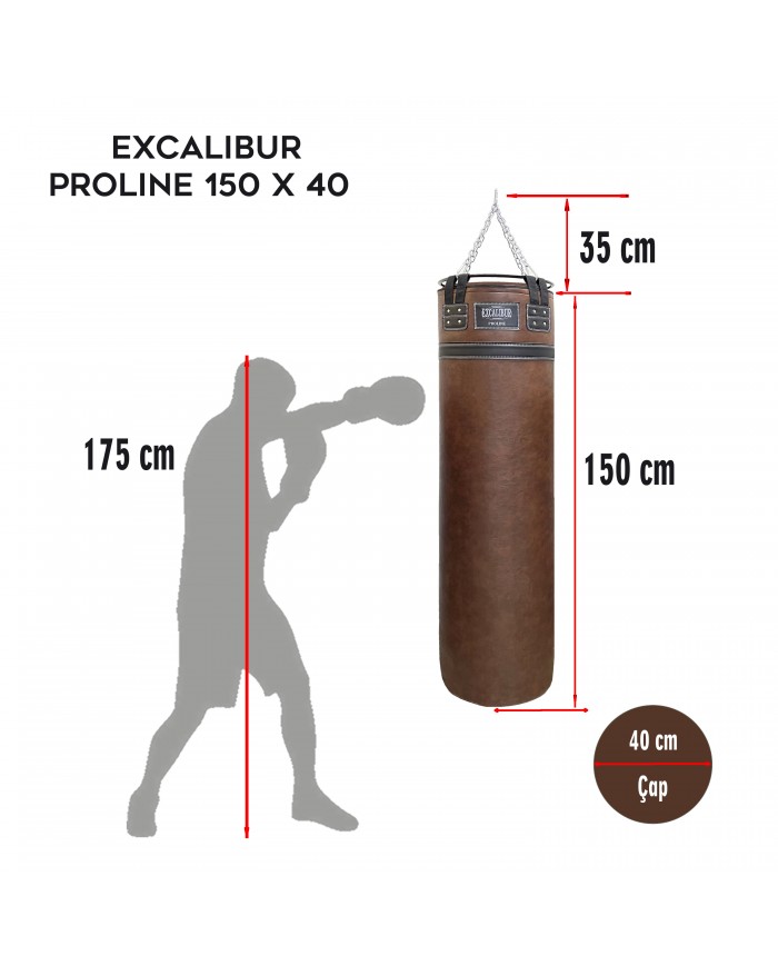 Sentetik Deri Çemberli 150 x 40 cm 50 Kg Profesyonel Boks Torbası Kahve