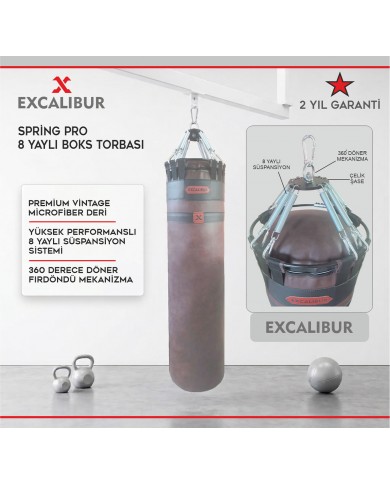 Excalibur Spring Pro 8 Yaylı Profesyonel Boks Torbası 150 x 45 cm Vintage Kahve