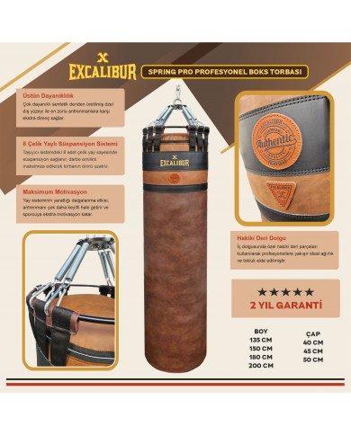 Excalibur Spring Pro 8 Yaylı Profesyonel Boks Torbası 135 x 45 cm Vintage Kahve