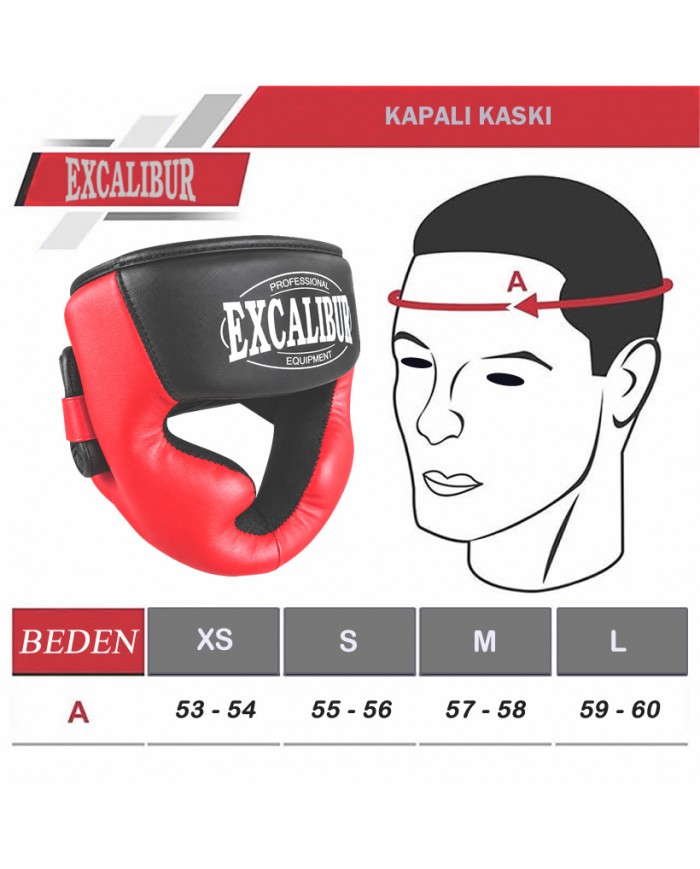 Excalibur Kapalı Boks Kaskı Kırmızı Siyah